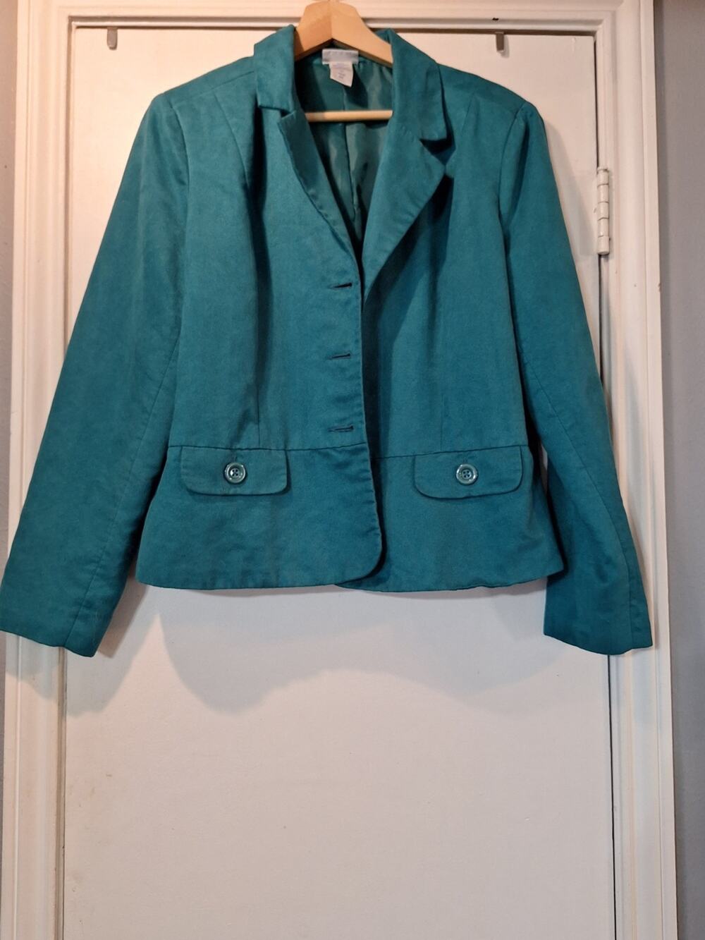Vicki Wayne Women's Blazer Jacket Green Size 14 100% Polyester Shoulder Pads